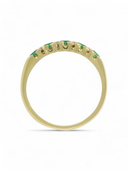 0.45ct Round Brilliant Cut Emerald & 0.04ct Round Brilliant Cut Diamond Half Eternity Ring in 18ct Yellow Gold