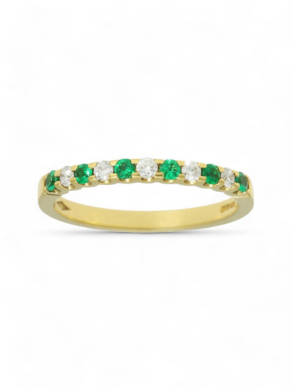 0.14ct Round Brilliant Cut Emerald & 0.13ct Round Brilliant Cut Diamond Half Eternity Ring Round Brilliant Cut in 18ct Yellow Gold