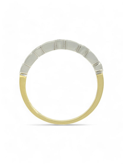 0.24ct Princess Cut Emerald & 0.16ct Round Brilliant Cut Diamond Half Eternity Ring in 18ct Yellow & White Gold