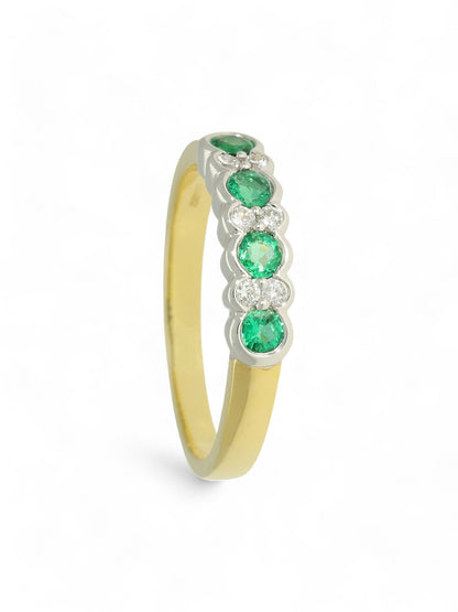 0.38ct Round Brilliant Cut Emerald & 0.12ct Round Brilliant Cut Diamond Half Eternity Ring in 18ct Yellow & White Gold