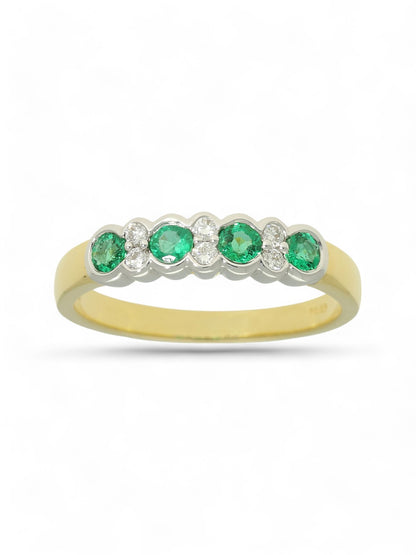 0.38ct Round Brilliant Cut Emerald & 0.12ct Round Brilliant Cut Diamond Half Eternity Ring in 18ct Yellow & White Gold