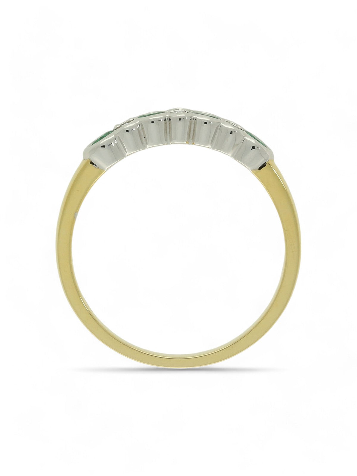 Emerald & Diamond Half Eternity Ring in 18ct Yellow & White Gold