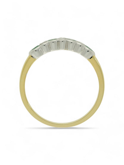 0.38ct Round Brilliant Cut Emerald & 0.12ct Round Brilliant Cut Diamond Half Eternity Ring in 18ct Yellow & White Gold