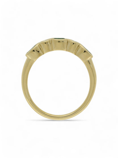 0.46ct Oval Cut Emerald & 0.11ct Round Brilliant Cut Diamond Half Eternity Ring in 18ct Yellow Gold
