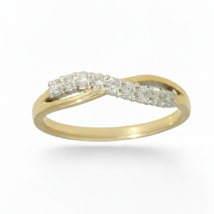 Diamond Crossover Half Eternity Ring with 0.33ct of Round Brilliant Diamonds in 9ct Yellow & White Gold