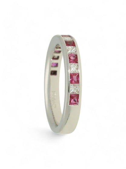 Ruby & Diamond Half Eternity Ring in Platinum