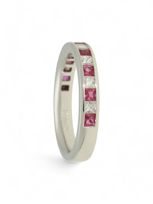 Ruby & Diamond Half Eternity Ring in Platinum