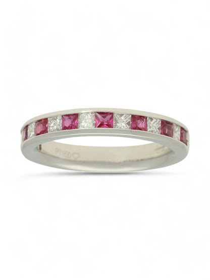 Ruby & Diamond Half Eternity Ring in Platinum