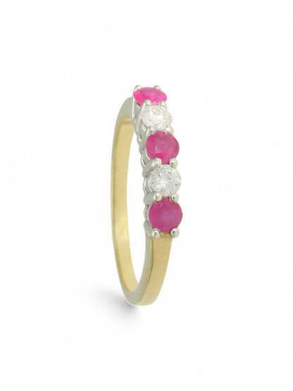 Ruby & Diamond Five Stone Ring in 9ct Yellow & White Gold