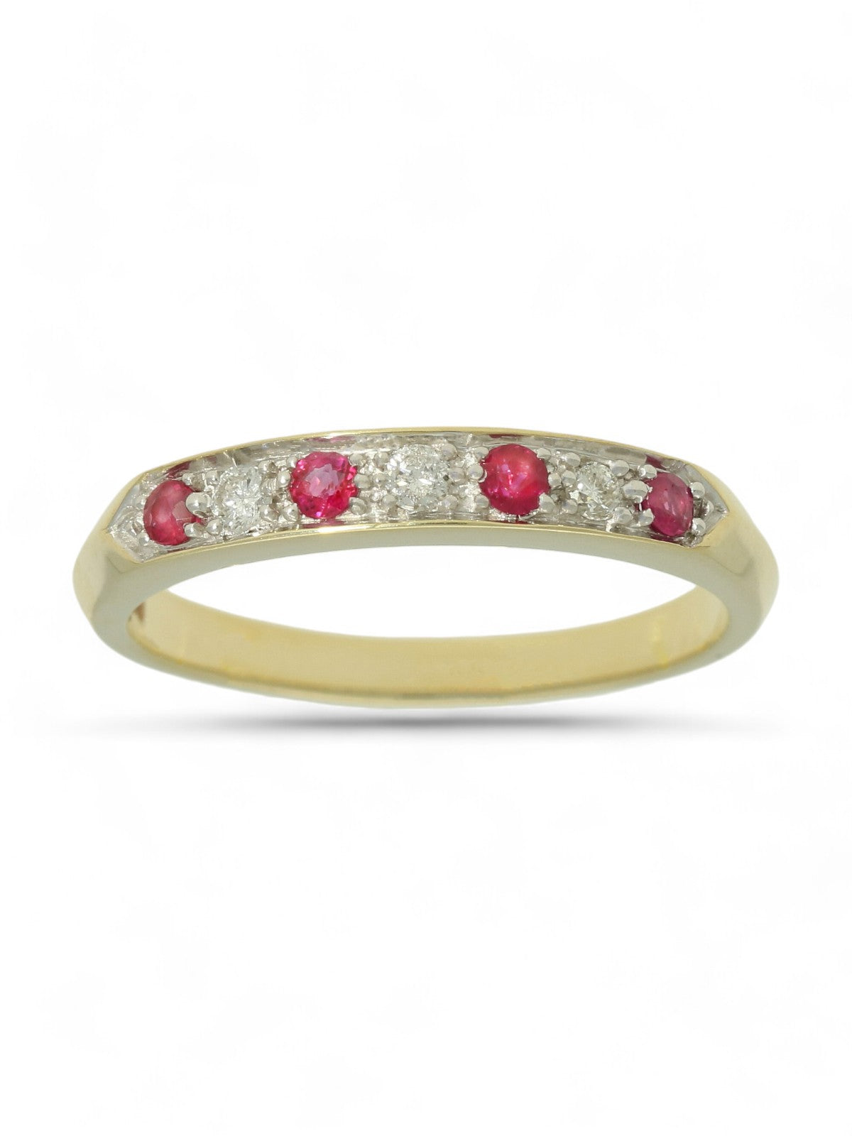 Ruby & Diamond Half Eternity Ring in 9ct Yellow Gold