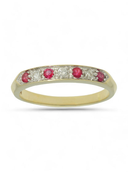Ruby & Diamond Half Eternity Ring in 9ct Yellow Gold