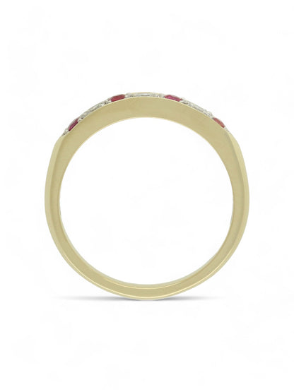 Ruby & Diamond Half Eternity Ring in 9ct Yellow Gold