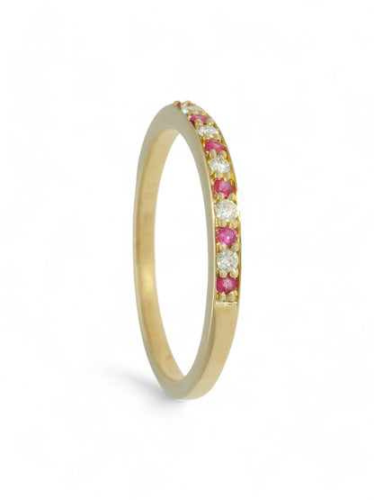 Ruby & Diamond Half Eternity Ring in 9ct Yellow Gold