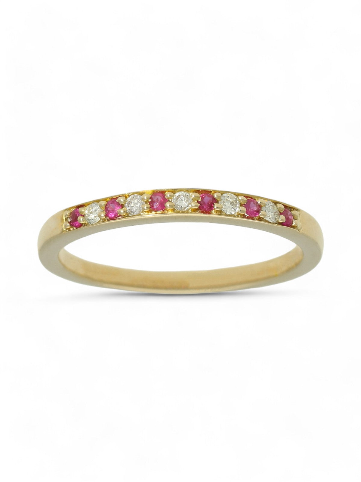Ruby & Diamond Half Eternity Ring in 9ct Yellow Gold