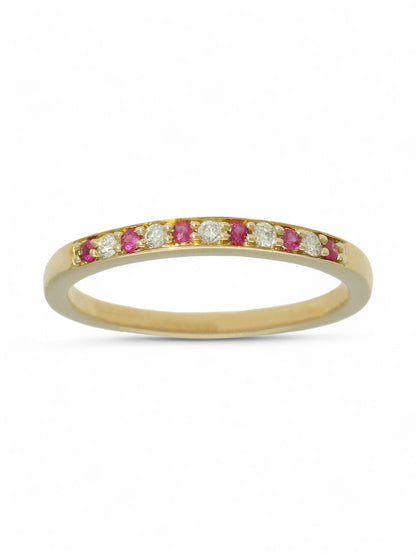 Ruby & Diamond Half Eternity Ring in 9ct Yellow Gold