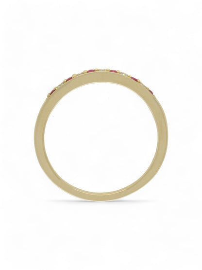 Ruby & Diamond Half Eternity Ring in 9ct Yellow Gold