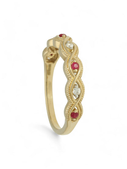 Ruby & Diamond Fancy Eye Half Eternity Ring in 9ct Yellow Gold