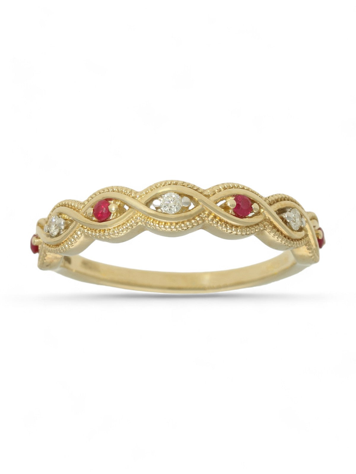 Ruby & Diamond Fancy Eye Half Eternity Ring in 9ct Yellow Gold