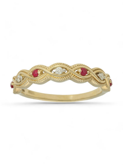 Ruby & Diamond Fancy Eye Half Eternity Ring in 9ct Yellow Gold