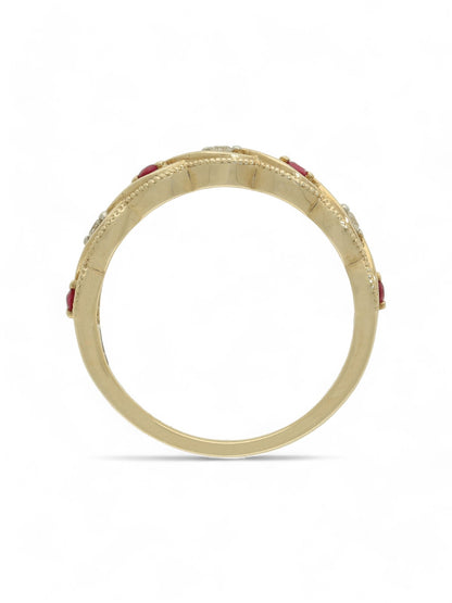 Ruby & Diamond Fancy Eye Half Eternity Ring in 9ct Yellow Gold