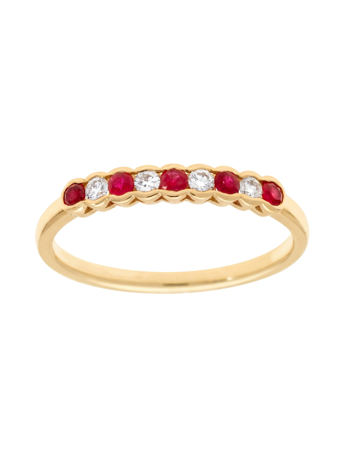 Ruby & Diamond Half Eternity Ring with 0.12ct of Round Brilliant Diamonds in 9ct Yellow Gold