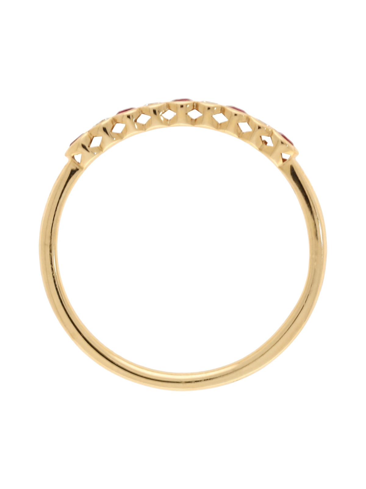 Ruby & Diamond Half Eternity Ring with 0.12ct of Round Brilliant Diamonds in 9ct Yellow Gold