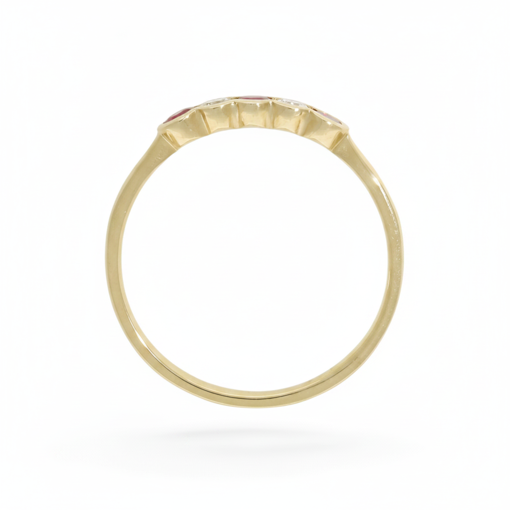 Ruby & Diamond 5 Stone Ring with 0.12ct of Round Brilliant Diamonds in 9ct Yellow Gold