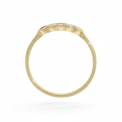 Ruby & Diamond 5 Stone Ring with 0.12ct of Round Brilliant Diamonds in 9ct Yellow Gold
