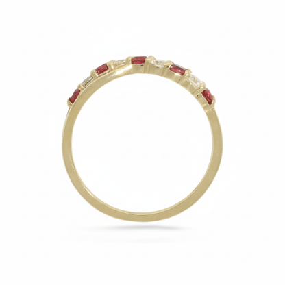 Ruby & Diamond Crossover Half Eternity Ring with 0.22ct of Round Brilliant Diamonds in 9ct Yellow Gold