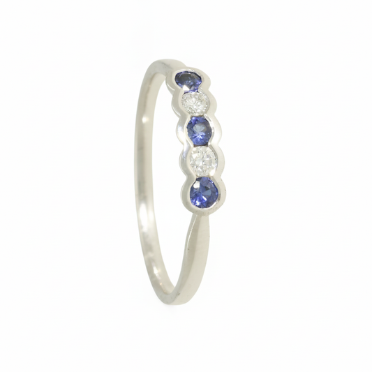 Sapphire & Diamond 5 Stone Ring with 0.12ct of Round Brilliant Diamonds in 9ct White Gold