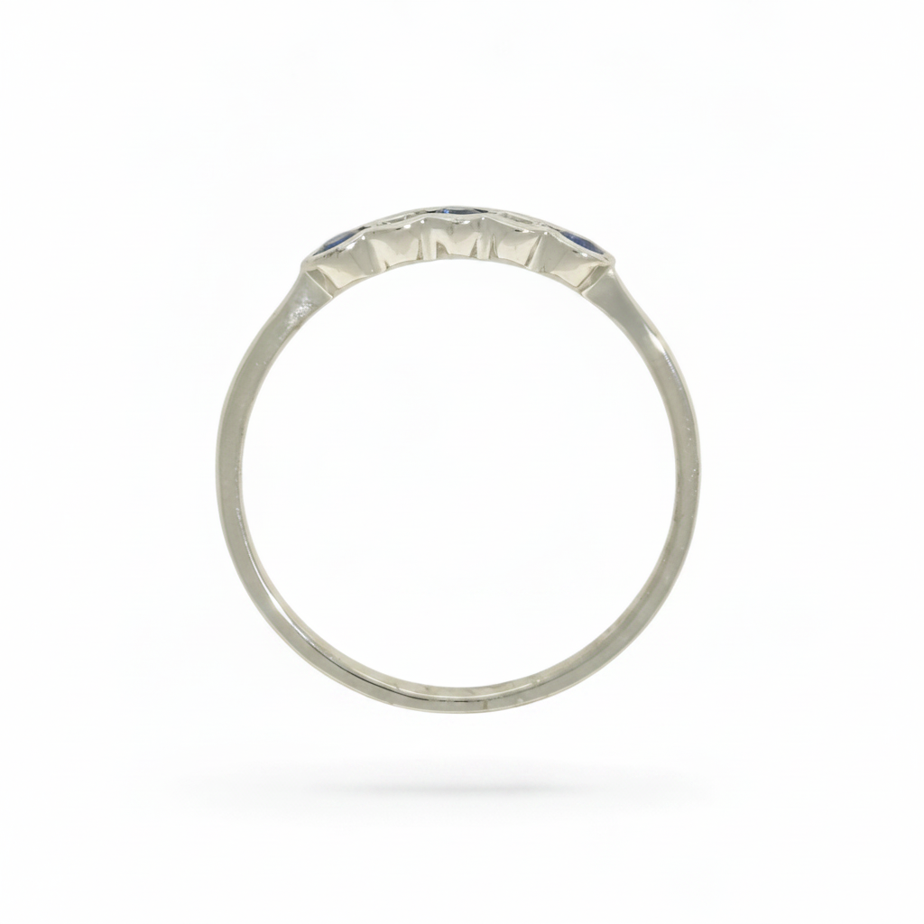 Sapphire & Diamond 5 Stone Ring with 0.12ct of Round Brilliant Diamonds in 9ct White Gold