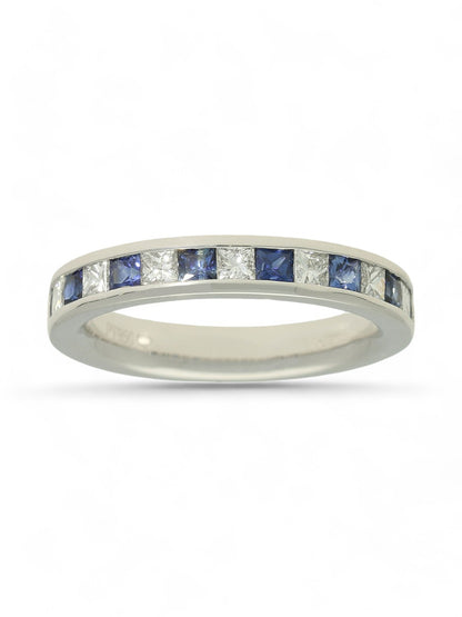 0.68ct Princess Cut Sapphire & 0.42ct Princess Cut Diamond Half Eternity Ring in Platinum