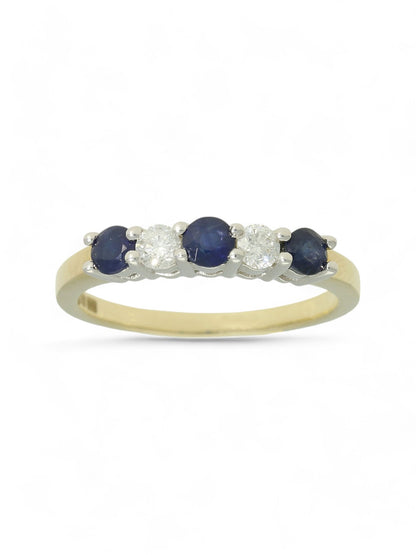 Sapphire & Diamond Five Stone Ring in 9ct Yellow & White Gold