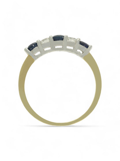 Sapphire & Diamond Five Stone Ring in 9ct Yellow & White Gold