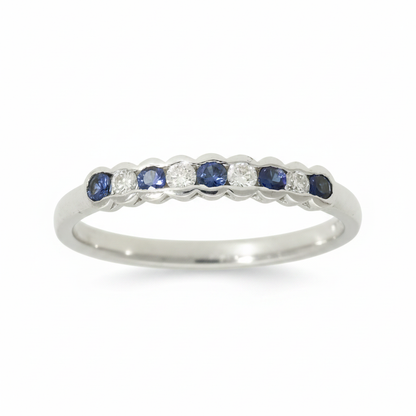 Sapphire & Diamond Half Eternity Ring with 0.12ct of Round Brilliant Diamonds in 9ct White Gold
