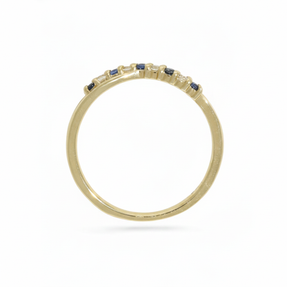 Sapphire & Diamond Crossover Half Eternity Ring with 0.10ct of Round Brilliant Diamonds in 9ct Yellow Gold