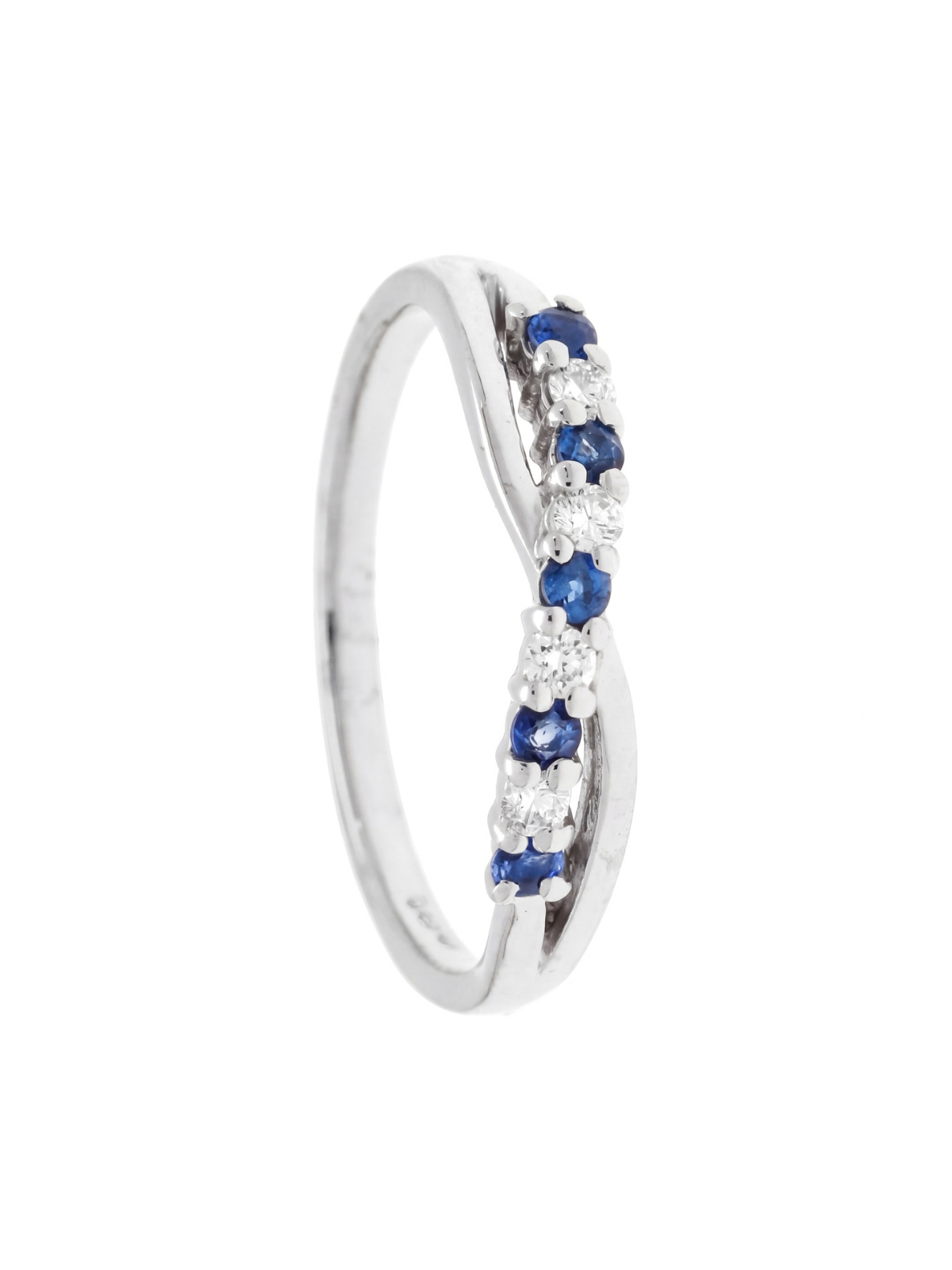 Sapphire & Diamond Crossover Half Eternity Ring with 0.10ct of Round Brilliant Diamonds in 9ct White