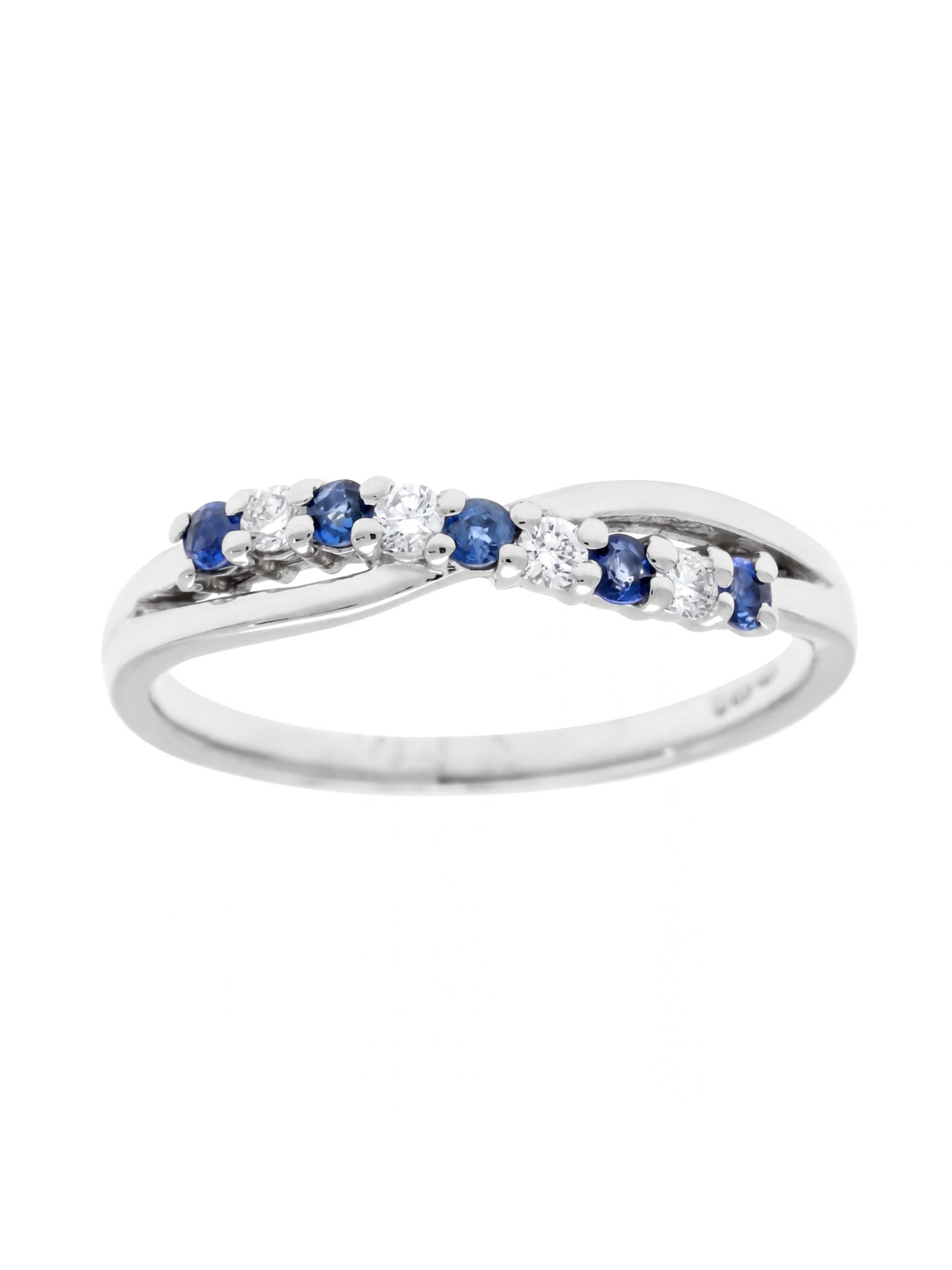 Sapphire & Diamond Crossover Half Eternity Ring with 0.10ct of Round Brilliant Diamonds in 9ct White