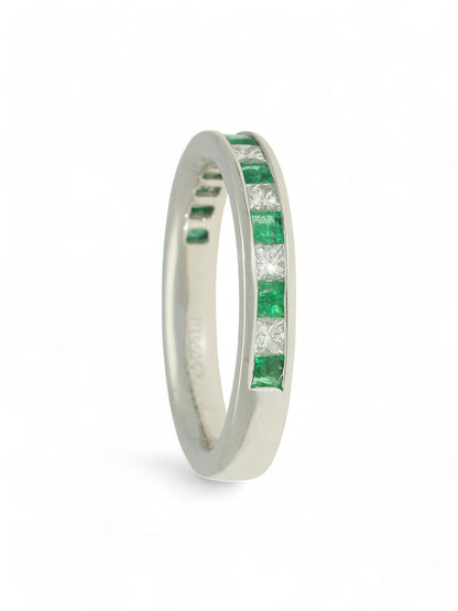 0.46ct Princess Cut Emerald & 0.43ct Princess Cut Diamond Half Eternity Ring in Platinum