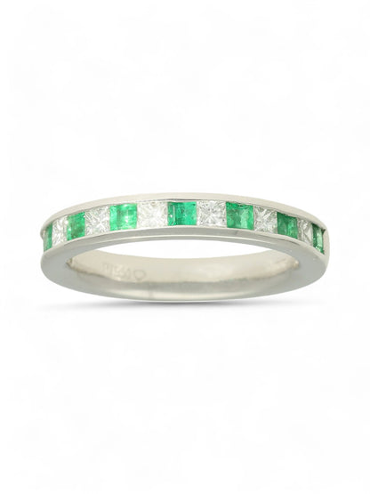 0.46ct Princess Cut Emerald & 0.43ct Princess Cut Diamond Half Eternity Ring in Platinum