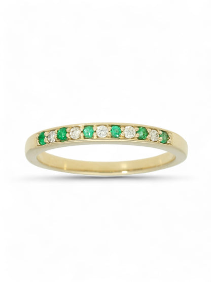 Emerald & Diamond Half Eternity Ring in 9ct Yellow Gold