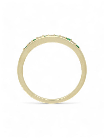 Emerald & Diamond Half Eternity Ring in 9ct Yellow Gold