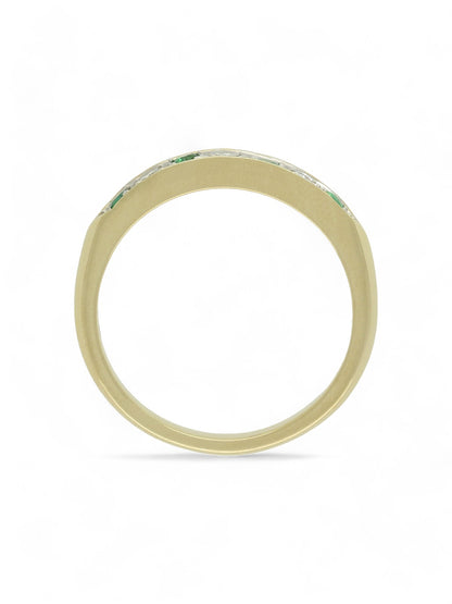 Emerald & Diamond Half Eternity Ring in 9ct Yellow Gold