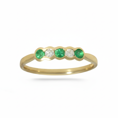 Emerald and Diamond 5 Stone Ring in 9ct Yellow Gold