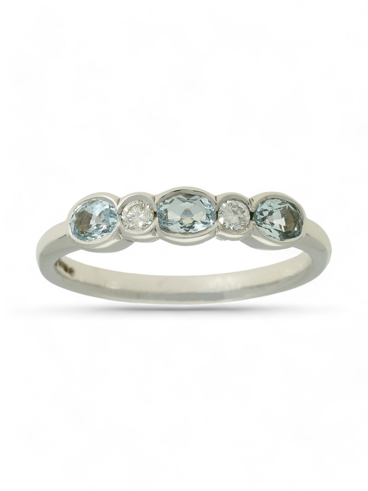 Blue Topaz and Diamond 5 Stone Bezel Set Half Eternity Ring in 9ct White Gold
