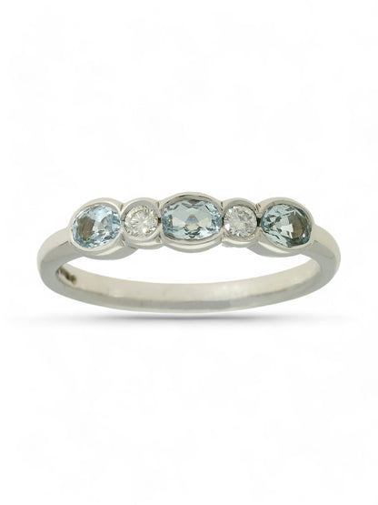 Blue Topaz and Diamond 5 Stone Bezel Set Half Eternity Ring in 9ct White Gold