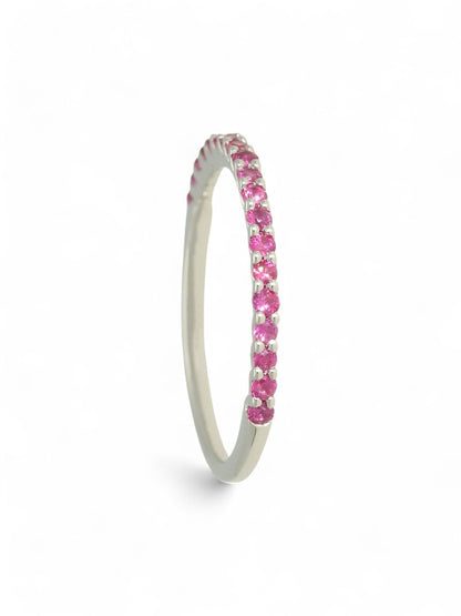 0.36ct Round Brilliant Cut Pink Sapphire Half Eternity Ring in 9ct White Gold