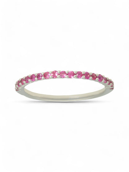 0.36ct Round Brilliant Cut Pink Sapphire Half Eternity Ring in 9ct White Gold