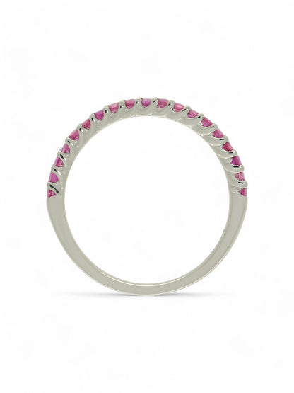 0.36ct Round Brilliant Cut Pink Sapphire Half Eternity Ring in 9ct White Gold