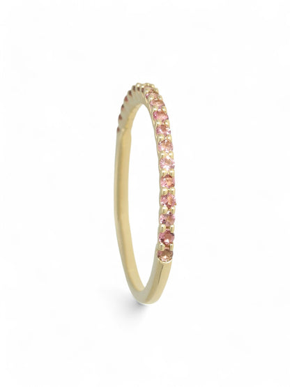 0.24ct Round Brilliant Cut Pink Tourmaline Half Eternity Ring in 9ct Yellow Gold
